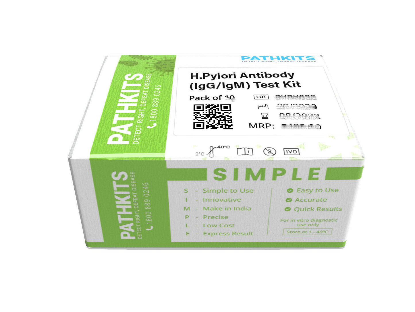 Pathkits Simple H. Pylori IgG/IgM Antibody Test Kit - Pack of 25 Tests (PKRK022)