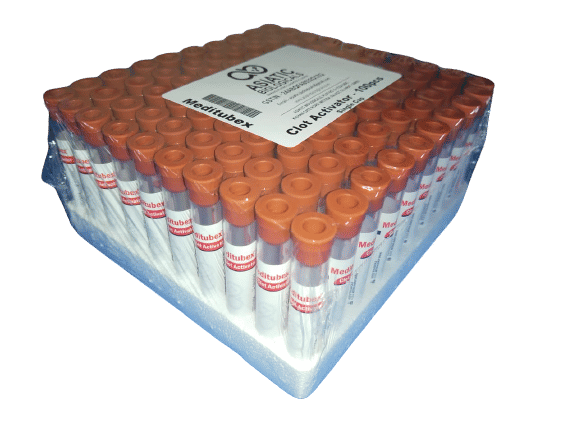 Meditubex Clot Activator 4ml Non Vacuum Blood Collection Tube - Single Rubber Cap Pack of 100 Tubes (102.1)