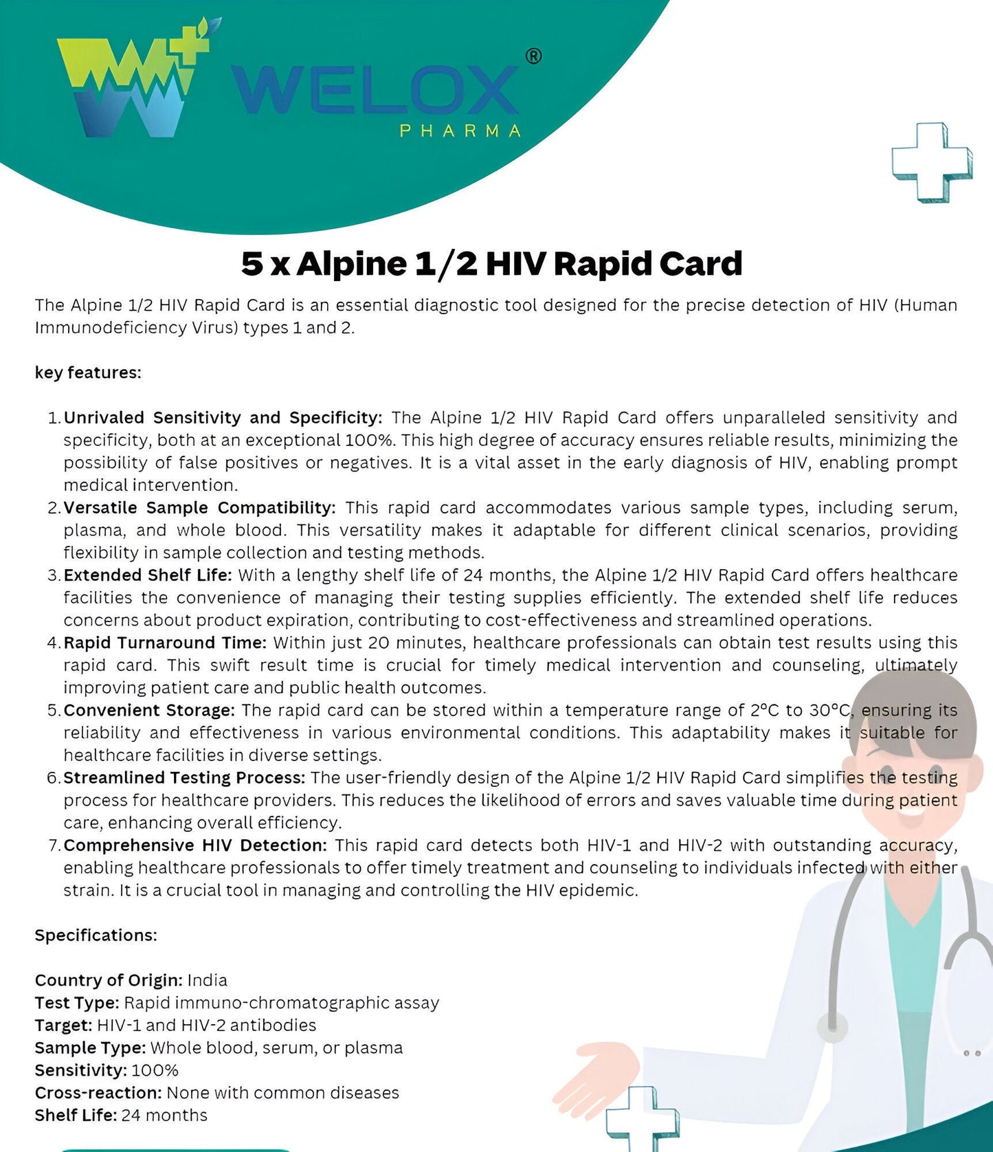 Alpine 1/2 HIV Rapid Card - Pack of 50 Tests