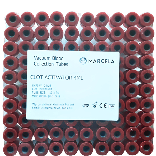 10 x Marcela Clot Activator Vacuum Blood Collection Tube - 4ml Pack of 100 Tubes