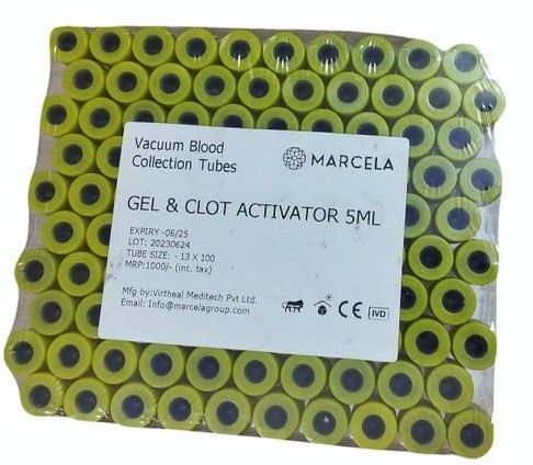 Marcela Gel Clot Activator Blood Collection Tube - 4ml Pack of 100 Tubes