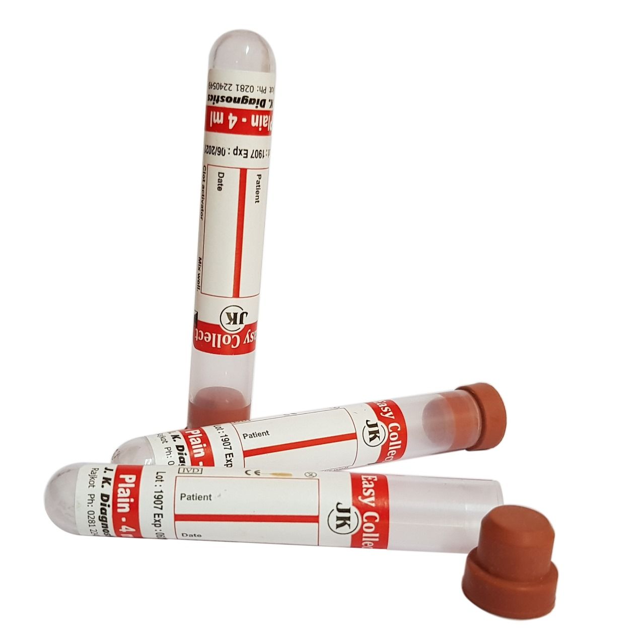 2 x J.K. Diagnostic Clot Activator Non Vacuum Single Cap Blood Collection Tube - 4ml Pack of 100 Tubes (ECCCA04)