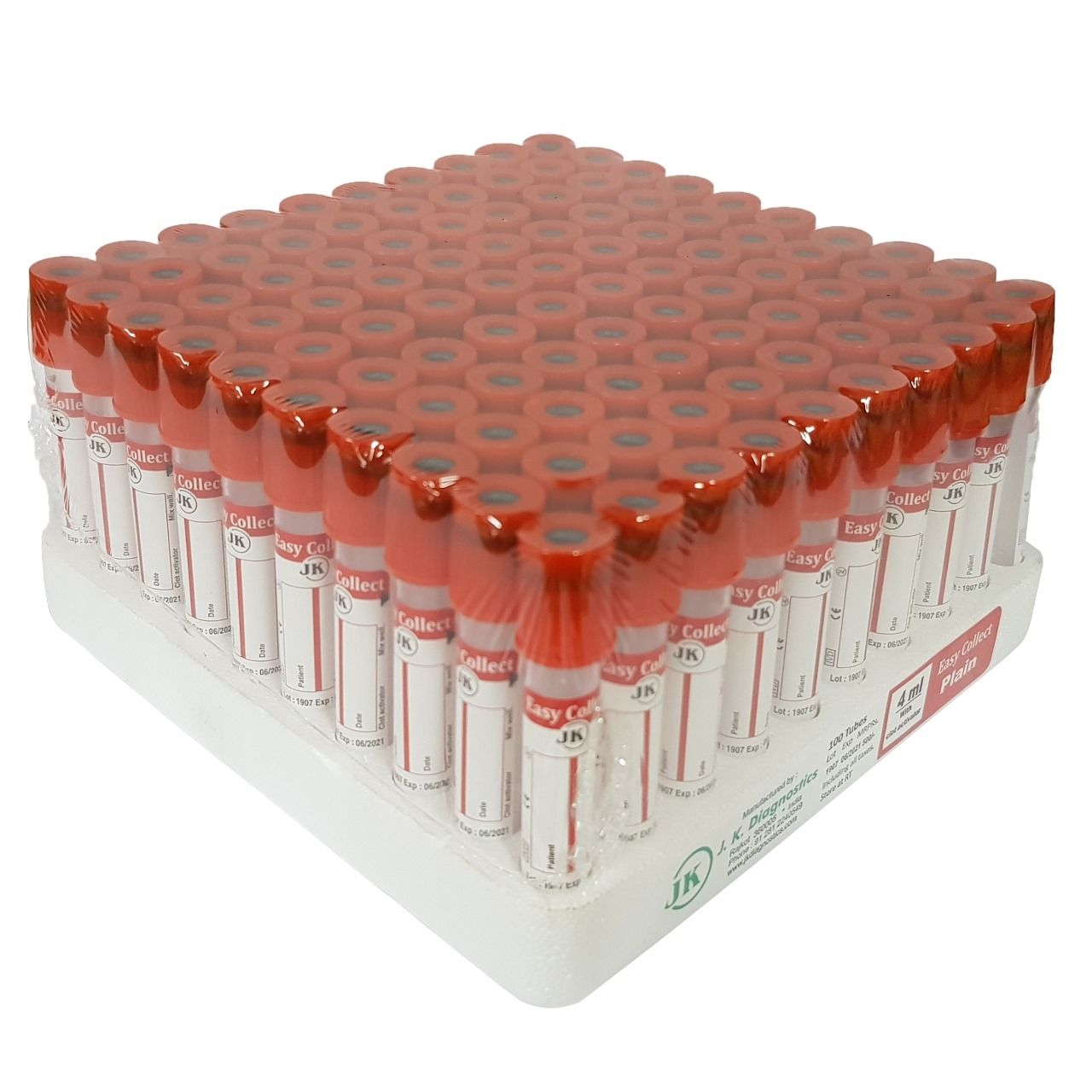 2 x J.K. Diagnostic Clot Activator Non Vacuum Blood Collection Tube - 4ml Pack of 100 Tubes (EACCA04)