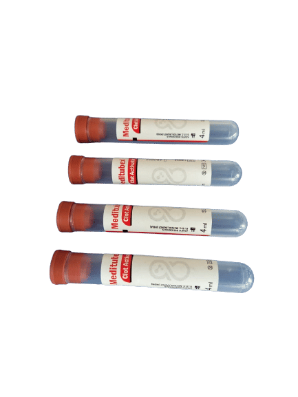 Meditubex Clot Activator 4ml Non Vacuum Blood Collection Tube - Single Rubber Cap Pack of 100 Tubes (102.1)
