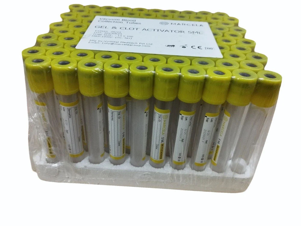 Marcela Gel Clot Activator Blood Collection Tube - 4ml Pack of 100 Tubes