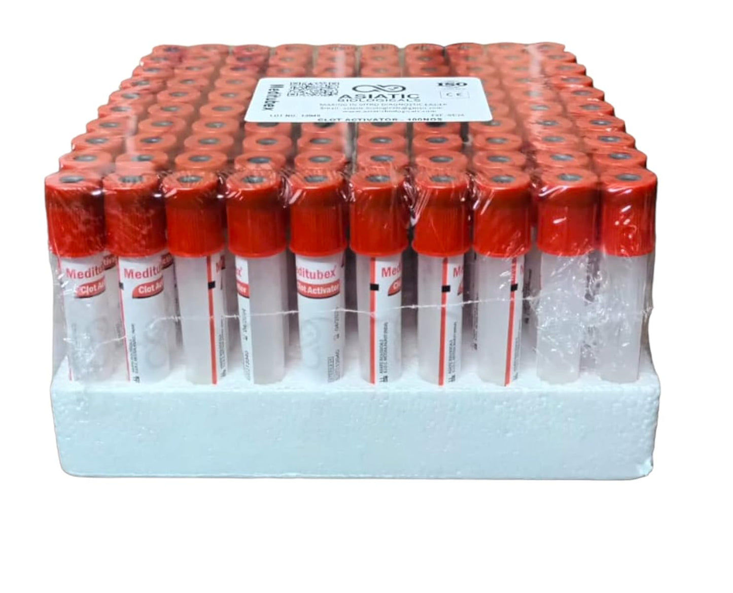 Meditubex Clot Activator 4ml Non Vacuum Blood Collection Tube - Single Rubber Cap Pack of 100 Tubes (102.1)