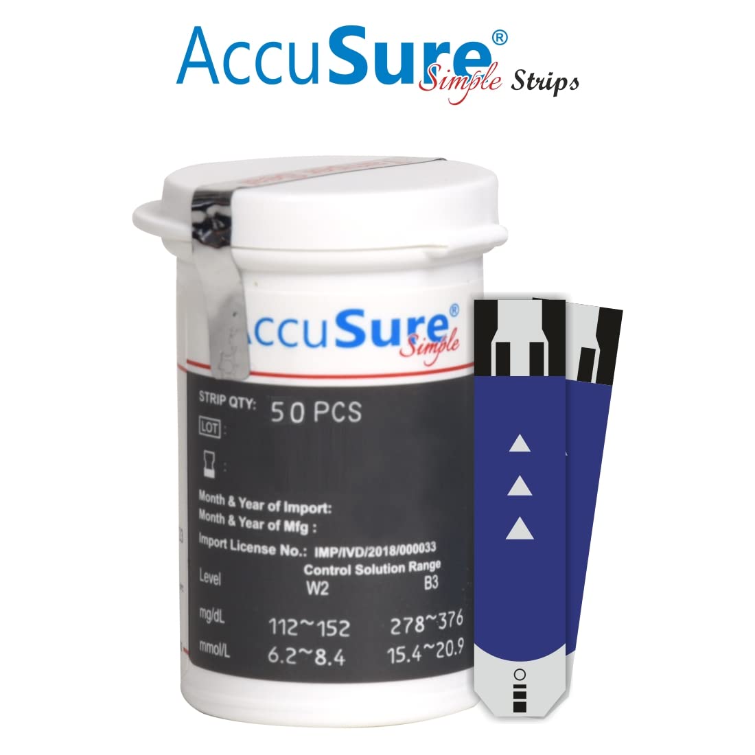 Accusure Simple Blood Glucose Test Strip - Pack of 50 Pieces