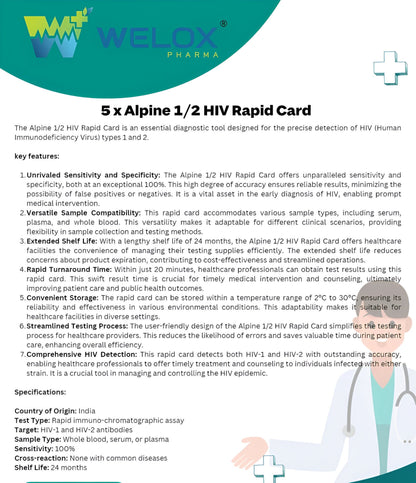 Alpine 1/2 HIV Rapid Card - Pack of 50 Tests