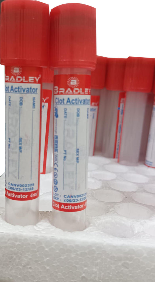 Bradley Clot Activator Plain Tube Vacuum Blood Collection Tube - 4ml Pack of 100 Pieces (BL-7008)