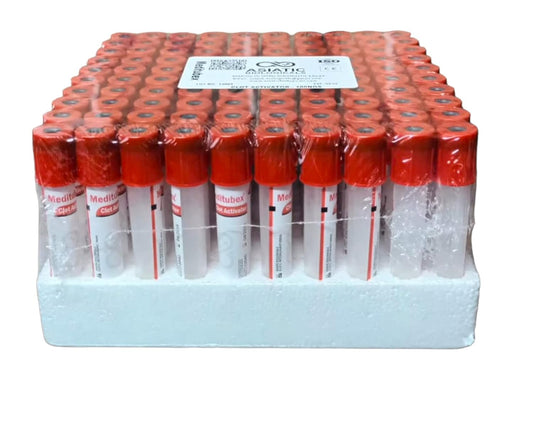 Meditubex Clot Activator 4ml Non Vacuum Blood Collection Tube - Single Rubber Cap Pack of 100 Tubes (102.1)