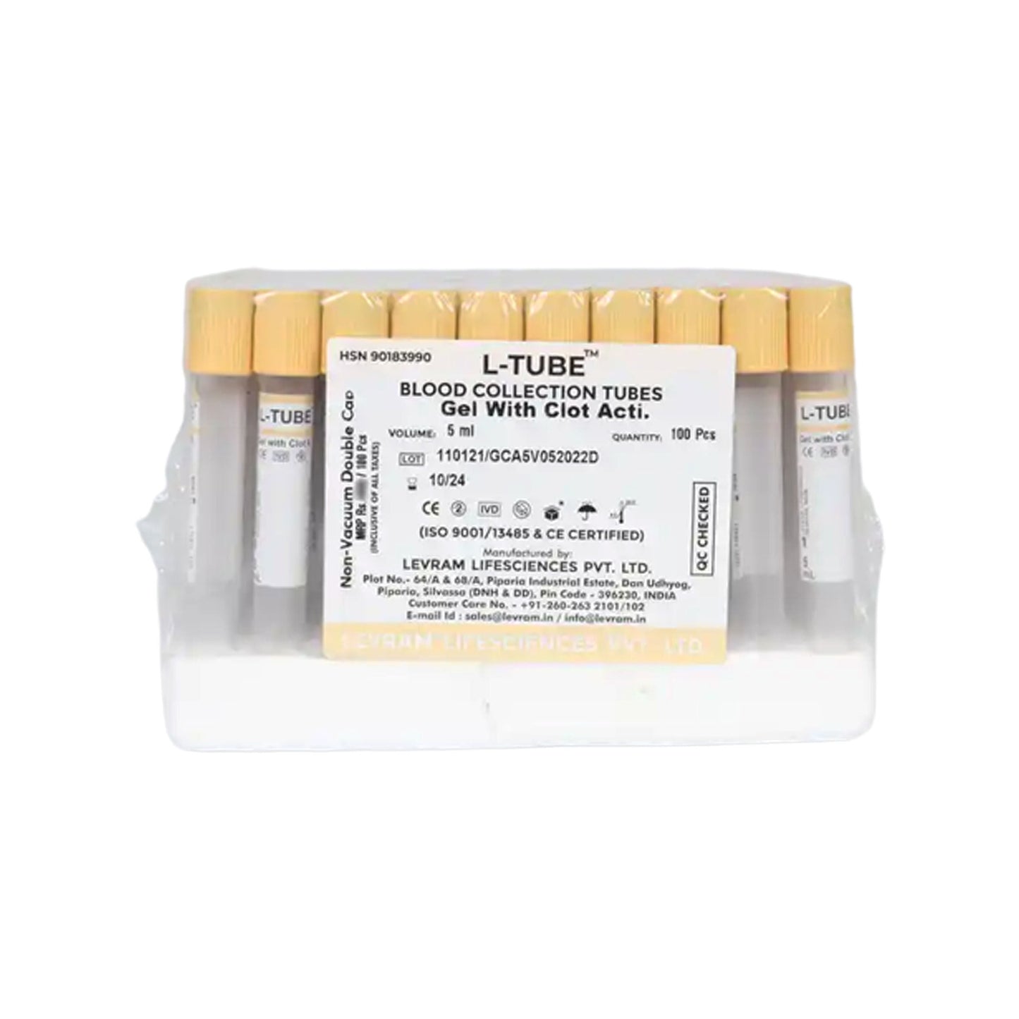 Levram Gel with Clot Activator Vacuum Blood Collection Tube - 5ml Pack of 100